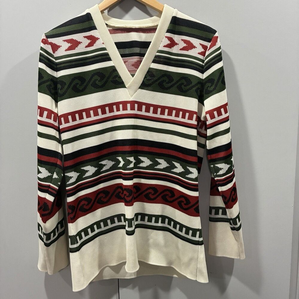 VTG Handmade Fair Isle jacquard Knit Sweater V Neck L Western Cabin Grandpa Core